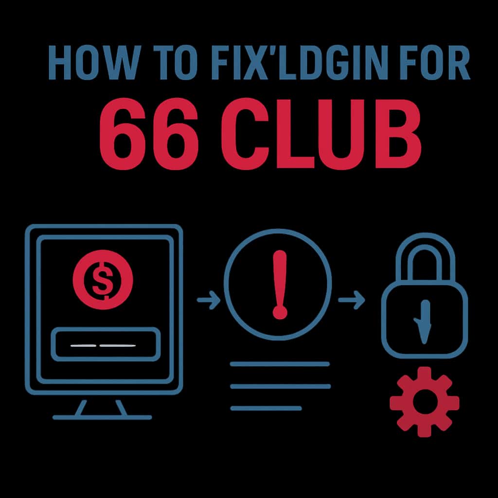 An educational illustration showing steps to fix login problems for 66 Club.
